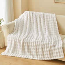 NEWCOSPLAY Throw Blanket for Couch Ivory Super Soft Flannel Fleece 3D Bubble ...