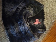 Betsey Johnson Infinity Scarf Faux Fur Black And Gray Striped (H1) Scarf Cowl