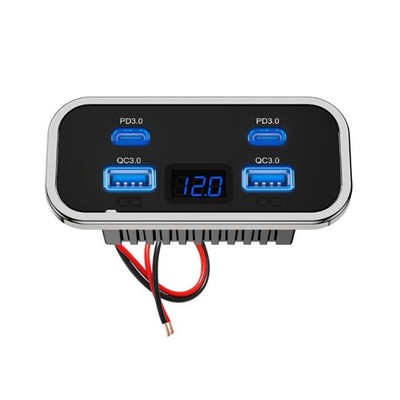 Wall Mount USB Car Chargers Socket 4 Ports Double PD QC3.0 Fast Charge Voltmeter