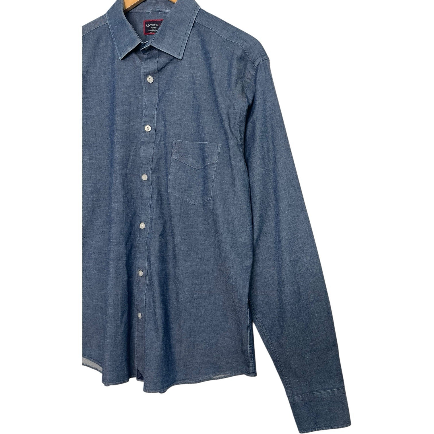 Untuckit Shirt Mens Large Blue Slim Fit Chambray Button Up Casual Modern Classic