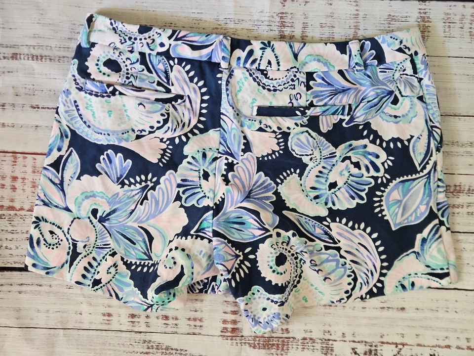Pantalones Cortos para Mujer Lilly Pulitzer Talla 10 Azul Rosa Estampado Paisley Estilo Verano Foto 2 de 4
