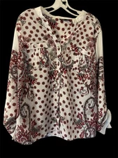 Elementz Woman Size 1x Blouse Floral Easy Care Comfort Front Pockets Lightweight
