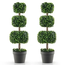 2 PCS 35" Artificial Boxwood Topiary Tree Faux Greenery Plant Fake Tree
