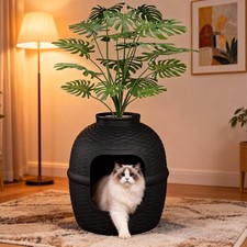 Hidden Litter Box with Faux Plant, Large Cat Litter Box with Rattan Pattern, ...
