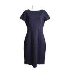 Elie Tahari Navy Short Sleeve Round Neckline Knee Length Sheath Dress Sz 8