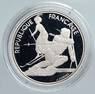 1990 FRANCE SLALOM SKI 1992 Jeux Olympiques ANCIENNE épreuve outlet Argent Pièce de 100 Francs i89940