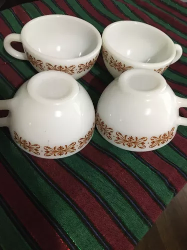 Pyrex Copper Brown White Filigree coffee tea cup mug Milk glass MULTIPLE Avail