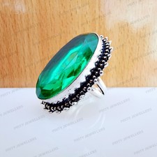 925 Sterling Silver Plated Oval Cut Created Green Topaz Ring, Handmade Ring