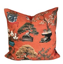 Bonsai Tree Cushion Cover Oriental Botanical Floral  Ming Pottery 16-24”