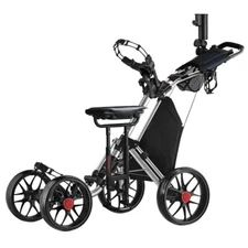 CaddyTek CaddyCruiser ONE Pro Folding 4 Wheel Golf Buggy Silver + Removable Seat