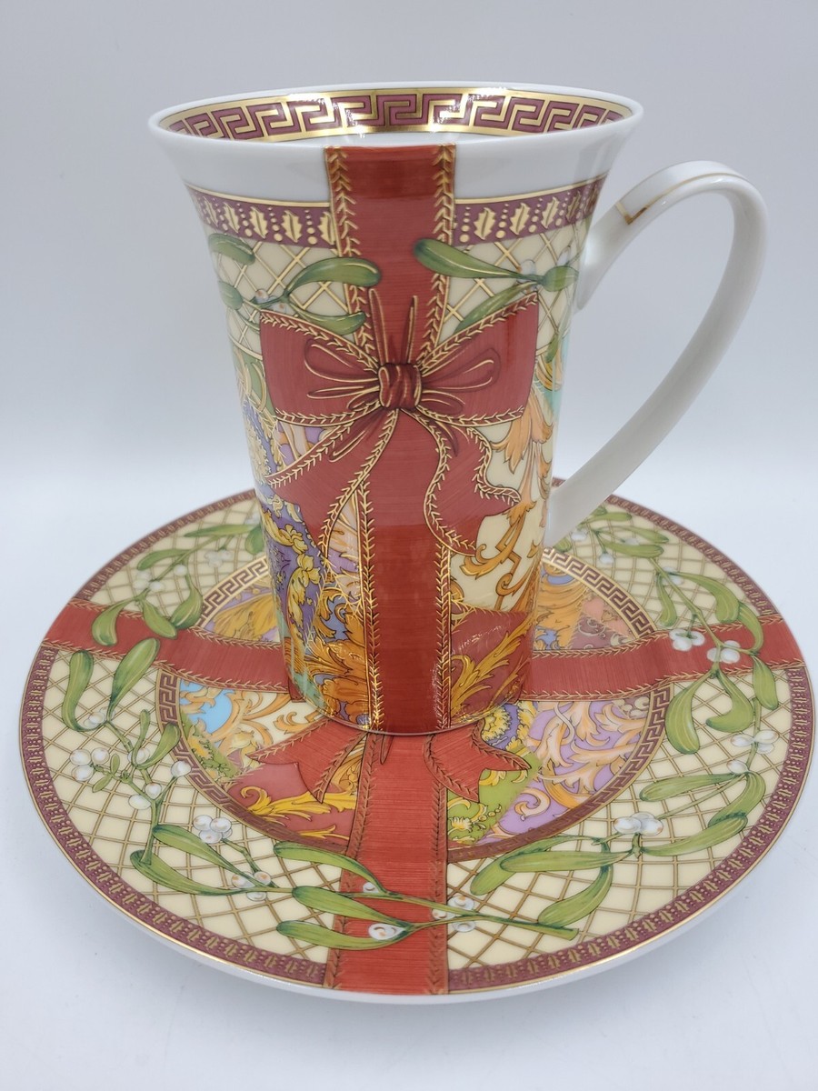 Gianni Versace Rosenthal Christmas Magic 2003 Tall Coffee Cup Mug Saucer  RARE