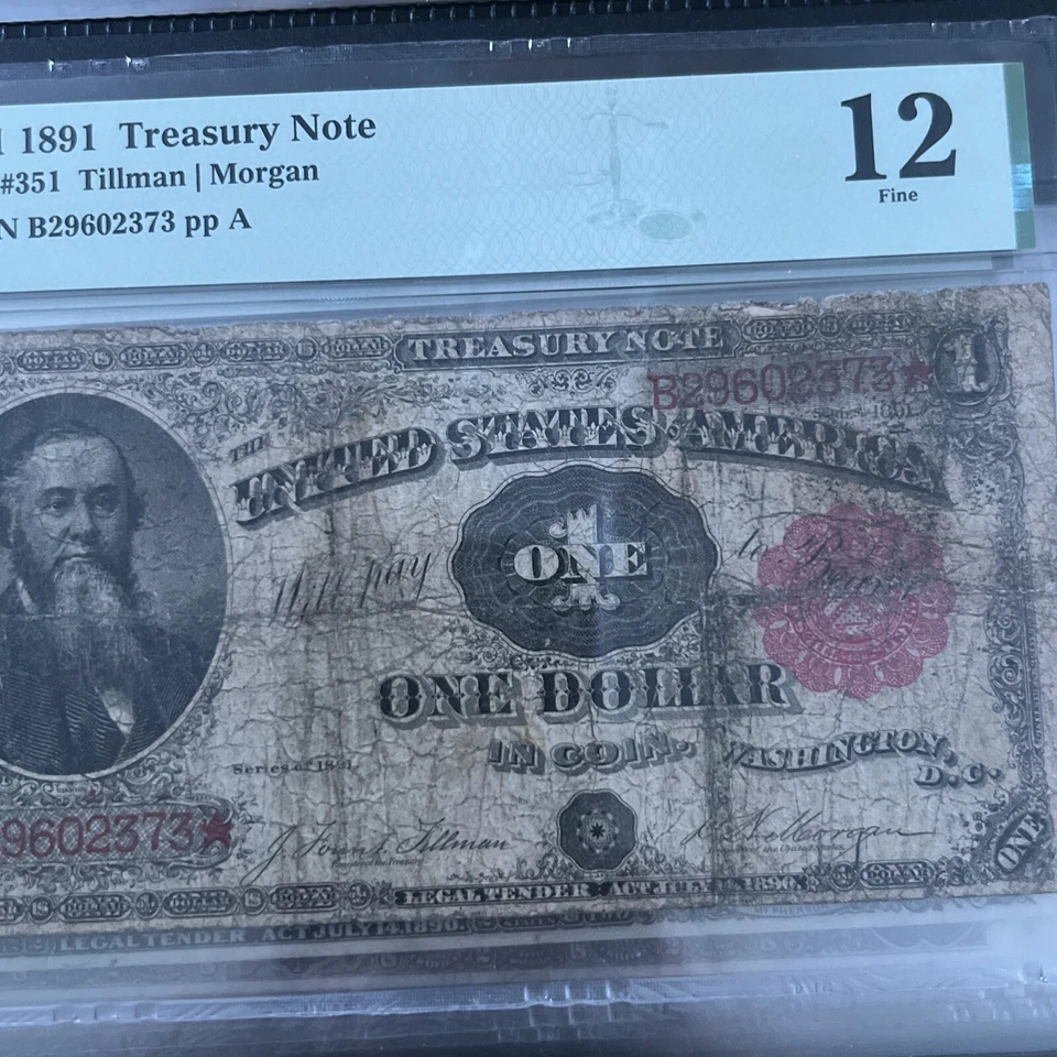 1891 $1 Treasury Note Fr#351  PMG-12  - Image 3 of 4