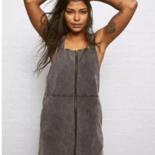 Women’s Don’t Ask Why Gray Corduroy Zip Dress Overalls Size Small OSFM