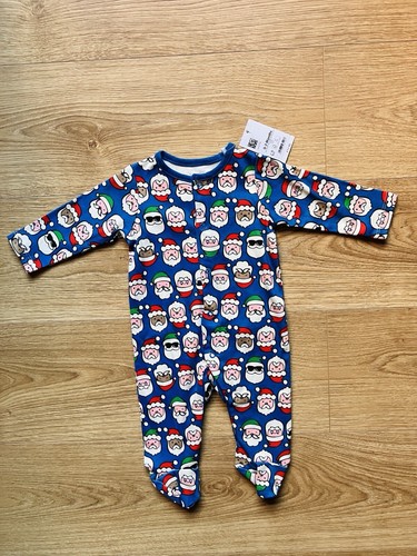 Baby Boy 0-3 months Christmas NEW Sleepsuit Pyjama BNWT Santa Outfit Babygrow - Picture 2 of 9