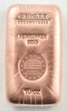 Geiger Edelmetalle 10 oz Cast Copper Bar - Sealed