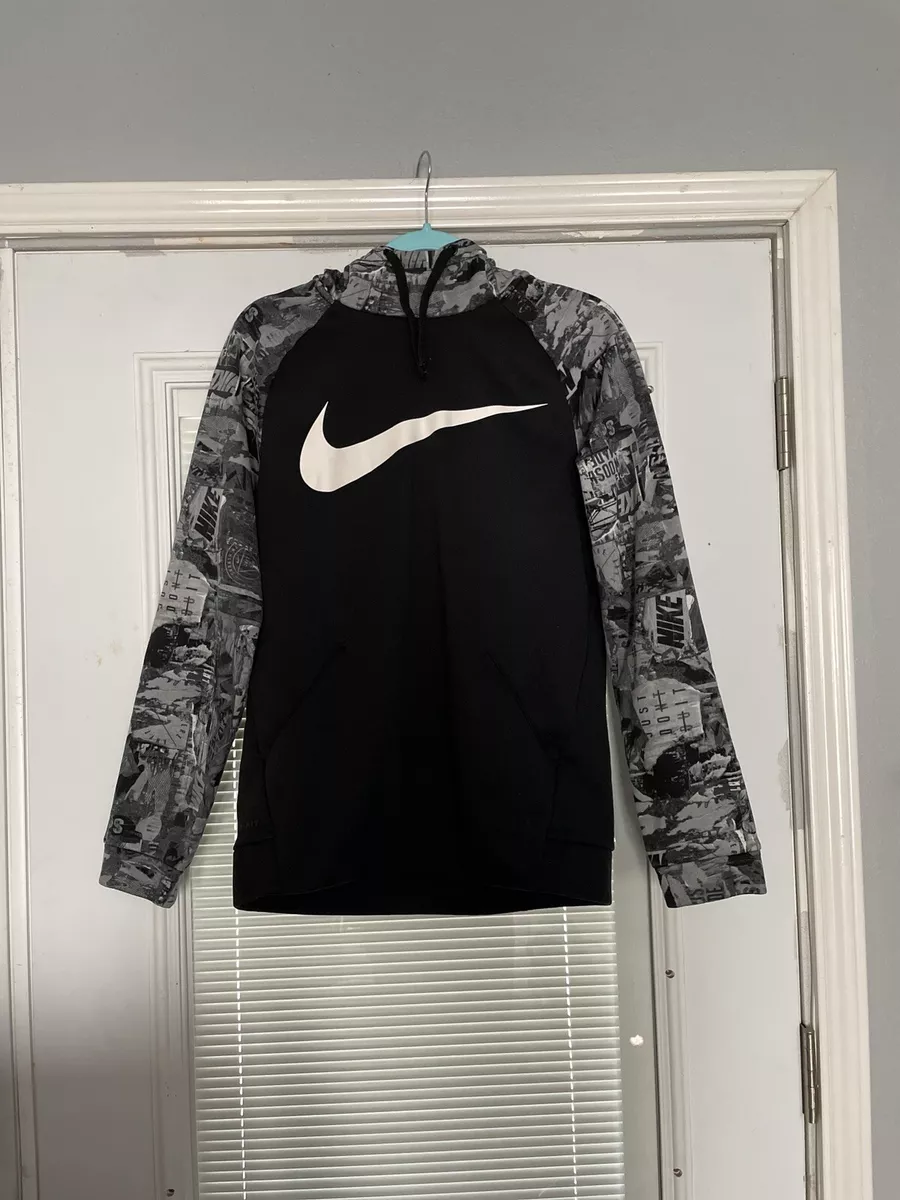 Nike Dri fit Hooded Sweatshirt Print on Hood Sleeves Hoodie Black