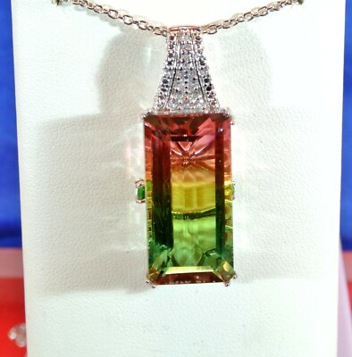 RAINBOW QUARTZ,CHROME DIOPSIDE,ZIRCONS PLATINUM OVER 925 S.S.PENDENT/20'' CHAIN