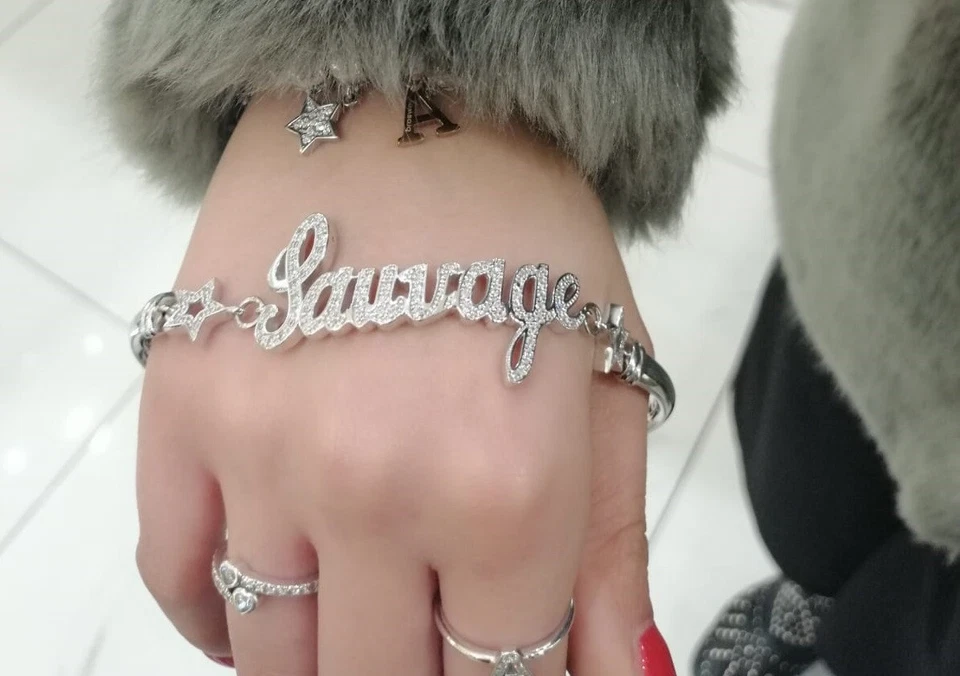 Bracciale argento 925 con nome zirconi brillanti semirigido gioielli donna rodio - Immagine 3 di 4