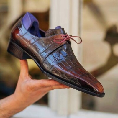 New Brown Crocodile Leather Print Customize Derby Shoes For Party Wedding  Shoe