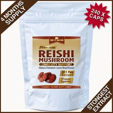 240 ORGANIC CAPSULES REISHI 20:1 EXTRACT MUSHROOM GANODERMA IMMUNE SYSTEM BOOST