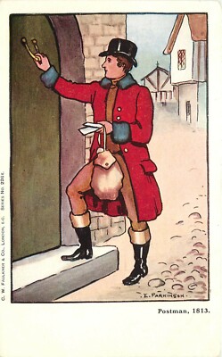 C.W. Faulkner Postcard 226-E, A/S E. Parkinson, British Postman in 1813 Uniform