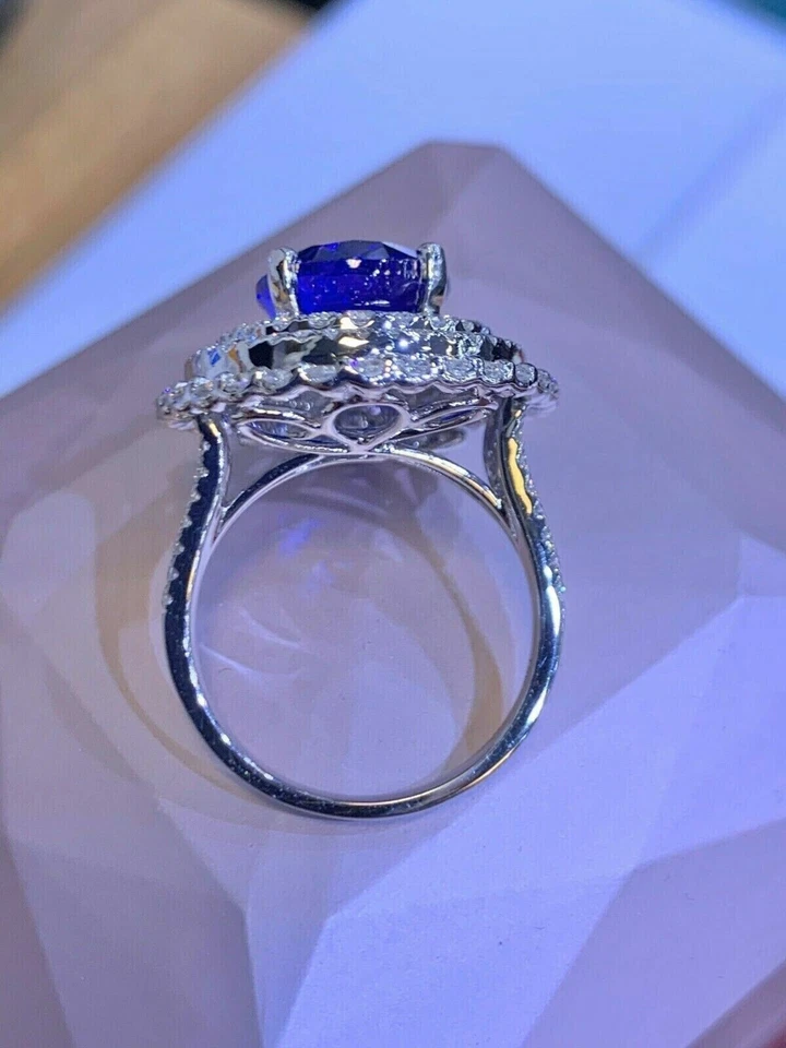 3Ct Oval Cut Lab-Created Tanzanite Halo Engagement Ring In 14k White Gold Plated - Image 3 of 4