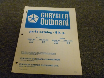 #ad 1973 1974 Chrysler 8HP Outboard Motor 82BE 83BE Parts Catalog Manual OB1869 xz $53.17