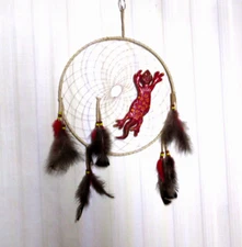 Native American Made Dream Catcher, Red Gekko Dreamcatcher, 14" x 14", COA #35