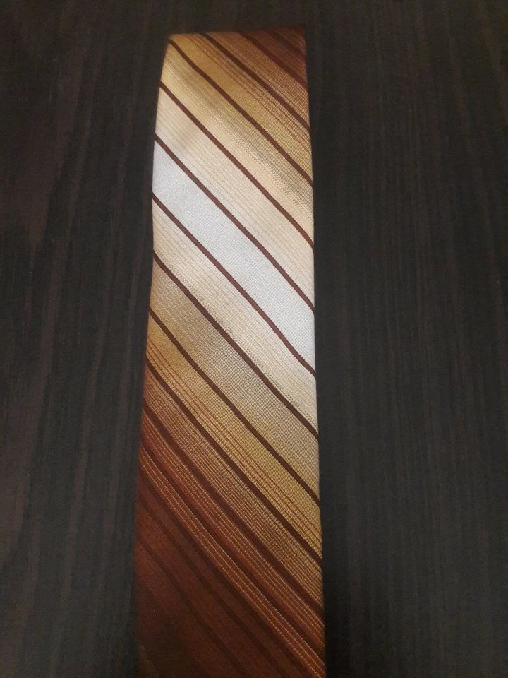 Corbata vintage Pierre Cardin Paris May Co poliéster marrón tostado 55" x 3"  Foto 2 de 4