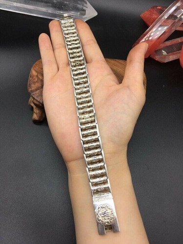 Antiguo brazalete asiático chino Miao plata fundido a mano estatua joya genial regalo - Imagen 2 de 6