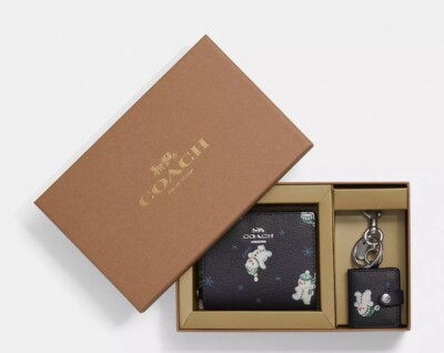 NWT COACH Snap Wallet & Picture Frame Bag Charm Snowman Print