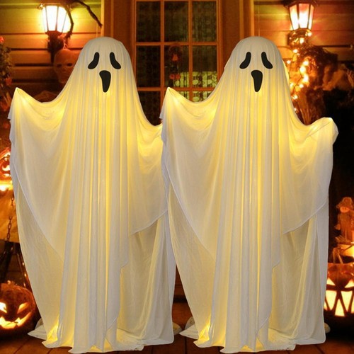 Outdoor Halloween Decorations 2 Glowing White Fabric Ghosts, Perfect V3R7 B R9W9 - Picture 4 of 18