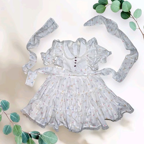 Dainty FLORAL Homemade Ruffle Dress White Pink Purple Blue Yellow LACE TRIM 