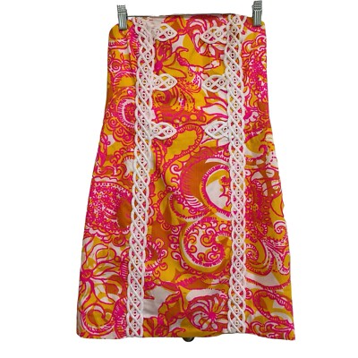 Lilly Pulitzer Tansy Strapless Dress Sea and Be Seen in Yellow Pink White Sz 6
