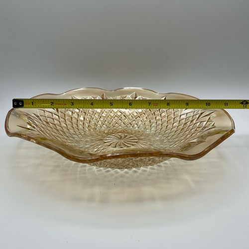 Indiana Glass Diamond Point Bowl - Marigold Carnival Iridescent Ruffled - Picture 7 of 8
