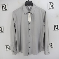 NWT Mens Calvin Klein Gray Button Down Dress Shirt Size L Large Stretch Wicking