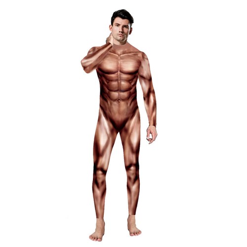 Cosplay Human Muscle Hulk Skeleton 3D Jumpsuit Halloween Superhero Bodysuit Set& - Picture 10 of 30