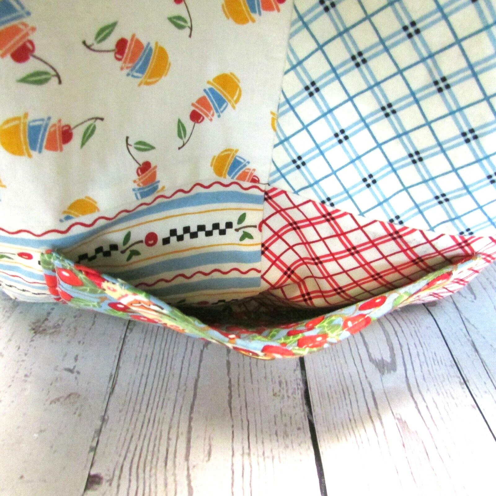 Patchwork Purse Tote Bag CHERRIES Multicolor Cott… - image 7