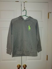 Boy Youth Polo Ralph Lauren Grey Big Pony Logo Hoody Sweatshirt Pullover Size L