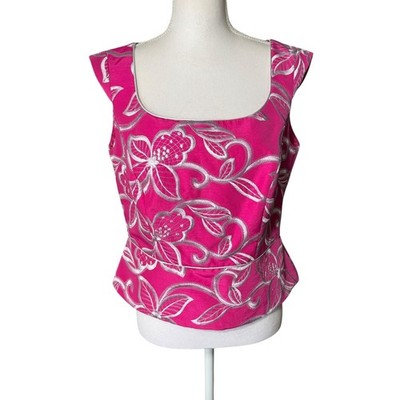 SONIA PENA Fuchsia Silver Floral Embroidered Bustier Top Size 42 US 10