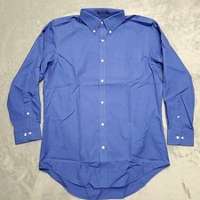 Lands End Shirt Mens 16 x 33 Cobalt Blue Long Sleeve Traditional Fit Button Up