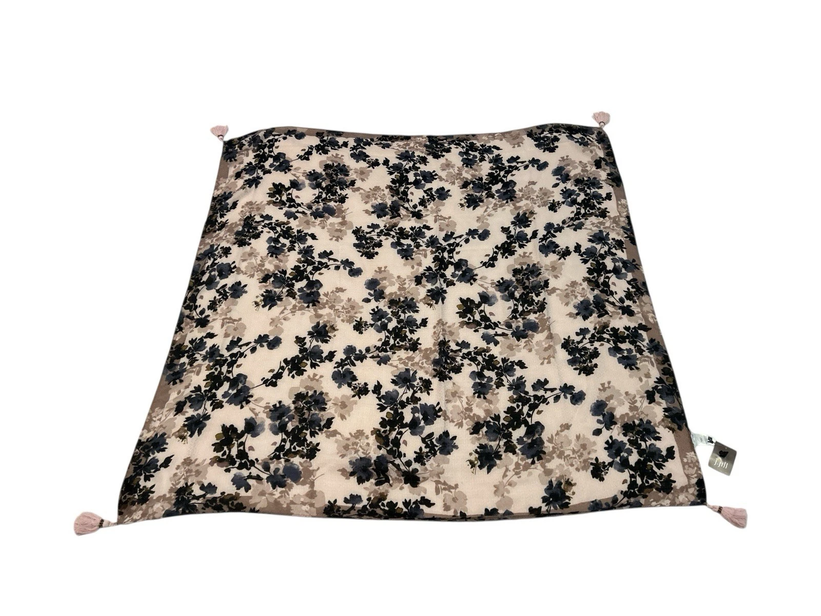 J. Jill Pure Jill Taupe Purple Floral Lightweight Rectangle Tassel Scarf 39x40"