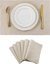 Linen Placemats Set of 6, Beige Place Mats for Party Wedding Housewarming Gift, 