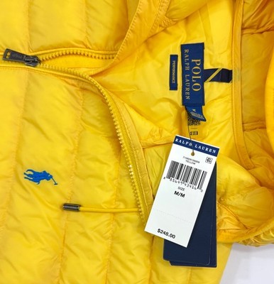 Polo Ralph Lauren Performance Yellow Puffer Jacket Hooded Mens