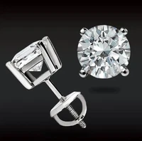 2 Ct Round Cut Lab Created Diamond Stud Earrings 14K Solid White Gold Screw BACK