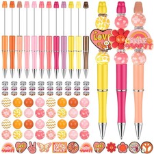 12 Set Plastic Beadable Pens Assorted Bead Crystal Wood Round Spacer Black Ink