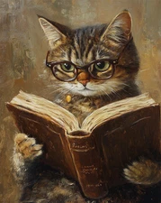 Affiche de lecture de chat érudit - art mural de livre classique -...