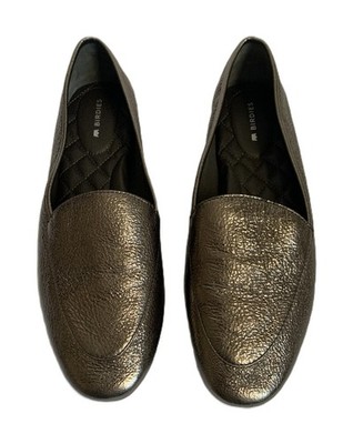 Birdies Flat Loafer   Size 7.5 Leather Bronze Metallic Slip On Quilted Insole