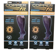 Lot of 2 Copper Fit Energy Compression Socks Unisex Black, L/XL M 9-1 2/ W 10-13