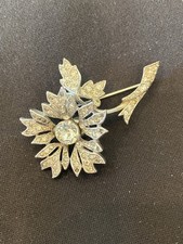 Vintage Christian Dior By Kramer Trembler Flower Rhinestone Brooch